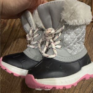 Carter's Gray and Black Quilted Boots with Pink Soles